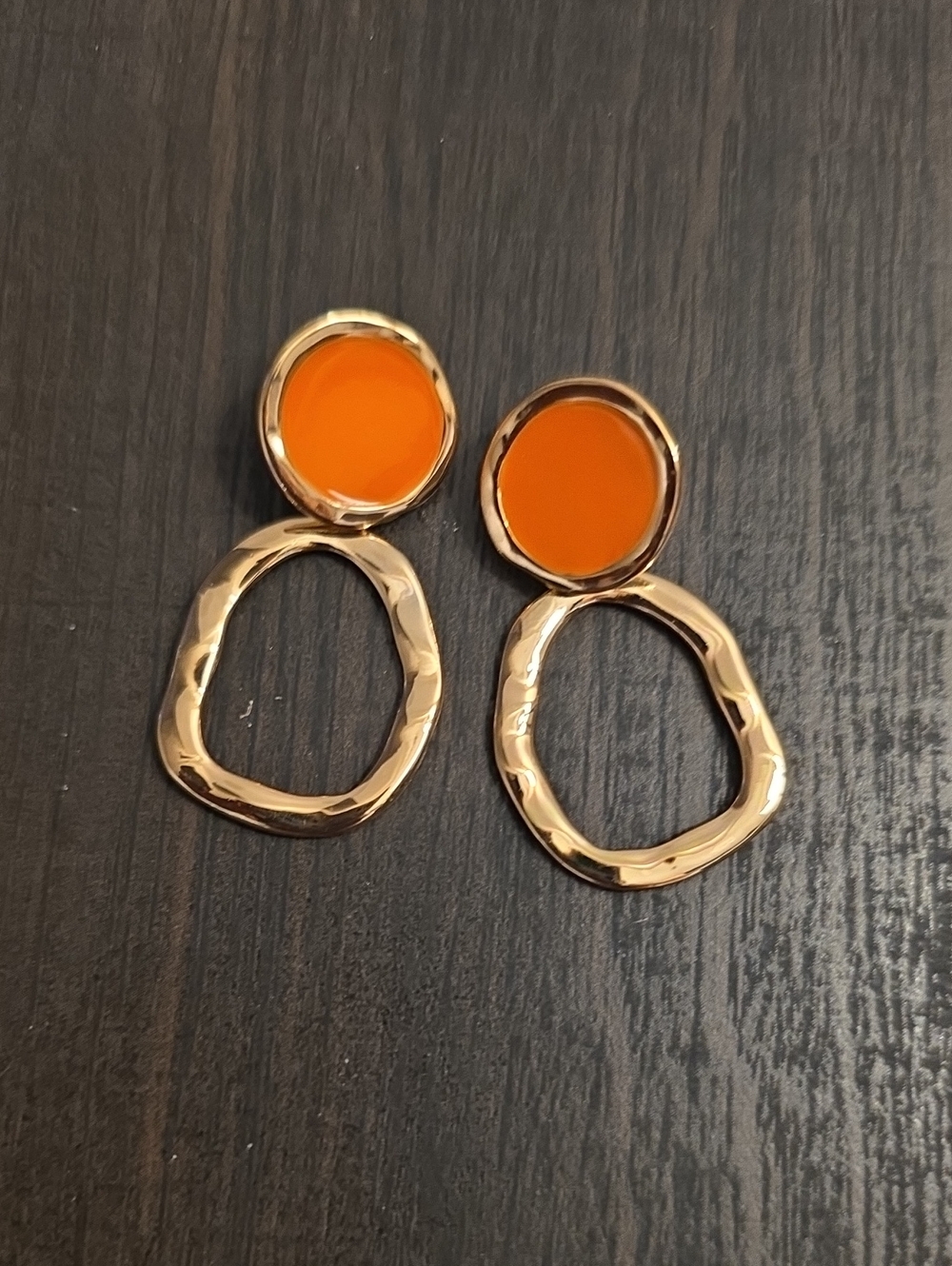 Gold Drop Earrings with Orange Accent